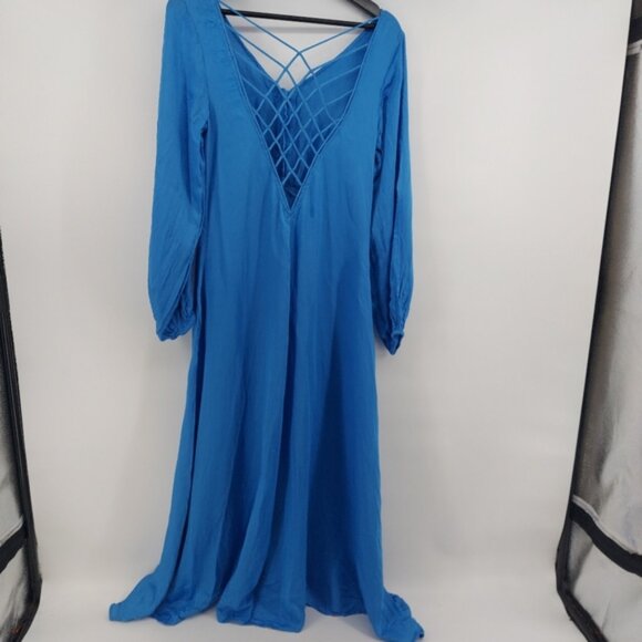 Free People Later Days Maxi Dress in Blue Size 4 Back Cut Out Design - Picture 8 of 11